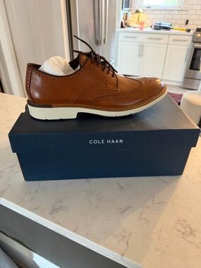 Cole Haan Brown Leather Wingtip Derby with White Sole